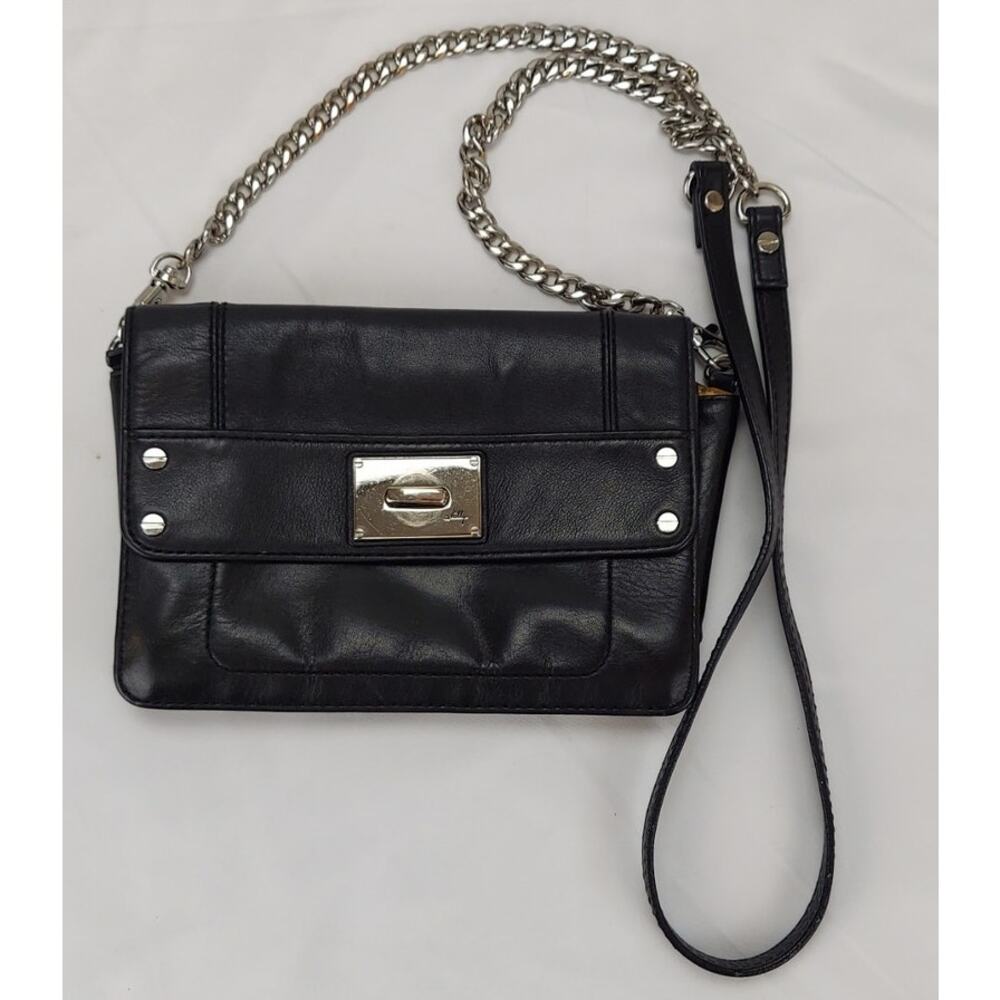 Milly Leather Small Crossbody Bag Shoulder Purse Silver Chain Strap